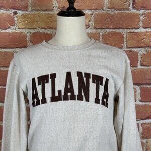New York Popular Atlanta Crew Neck Sweatshirt Men's Size Small Beige Embroidered